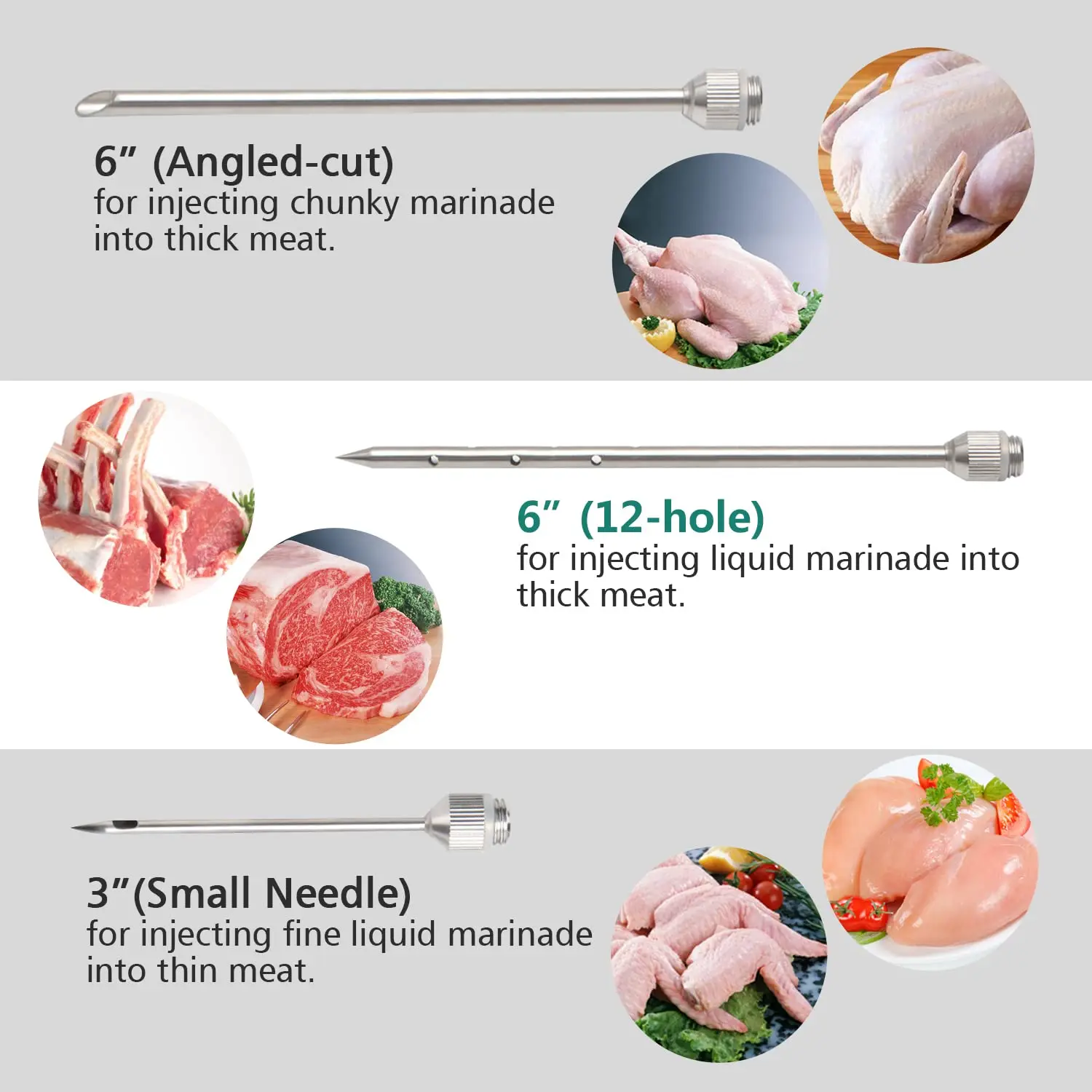 Meat Injector, Meat Injectors for Smoking, 3 Marinade Injector Syringe Needles; Injector Marinades for Meats, Turkey, Beef