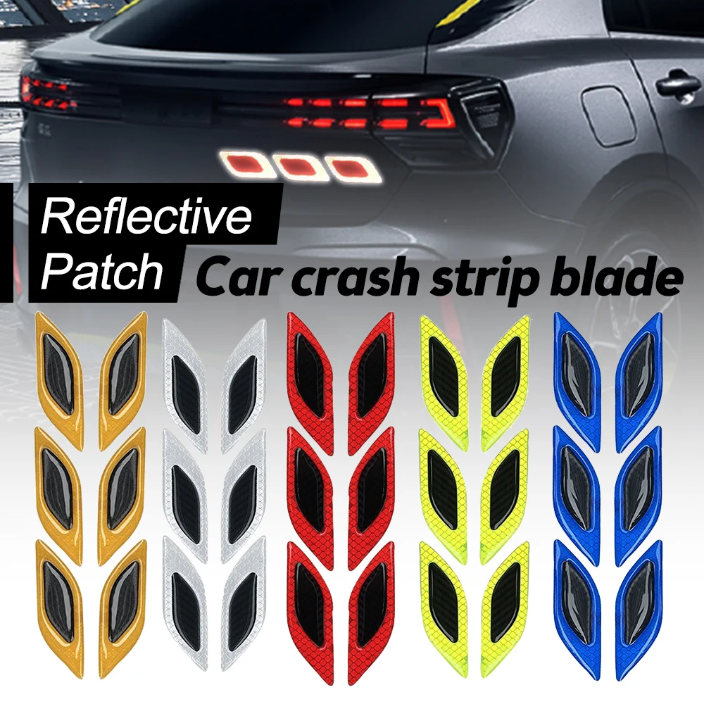 6pcs/Set Car Reflective Stickers Anti-Scratch Carbon Fiber 3D Car Styling Reflective Strips Night Safety Warning Reflector Tape