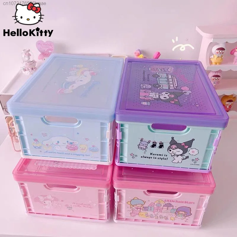 Sanrio Hello Kitty Cartoon Foldable Desktop Decorative Box Student Stationery Sundries Accessories Dormitory Small Desk Shelf