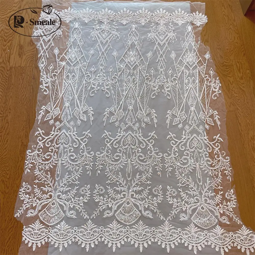 Handmade Pearl Tube Sewing Fabric, Pearl Sequins Lace, Diamond Pattern, DIY Dress, Wedding Dress, Lace Accessories, RS4265