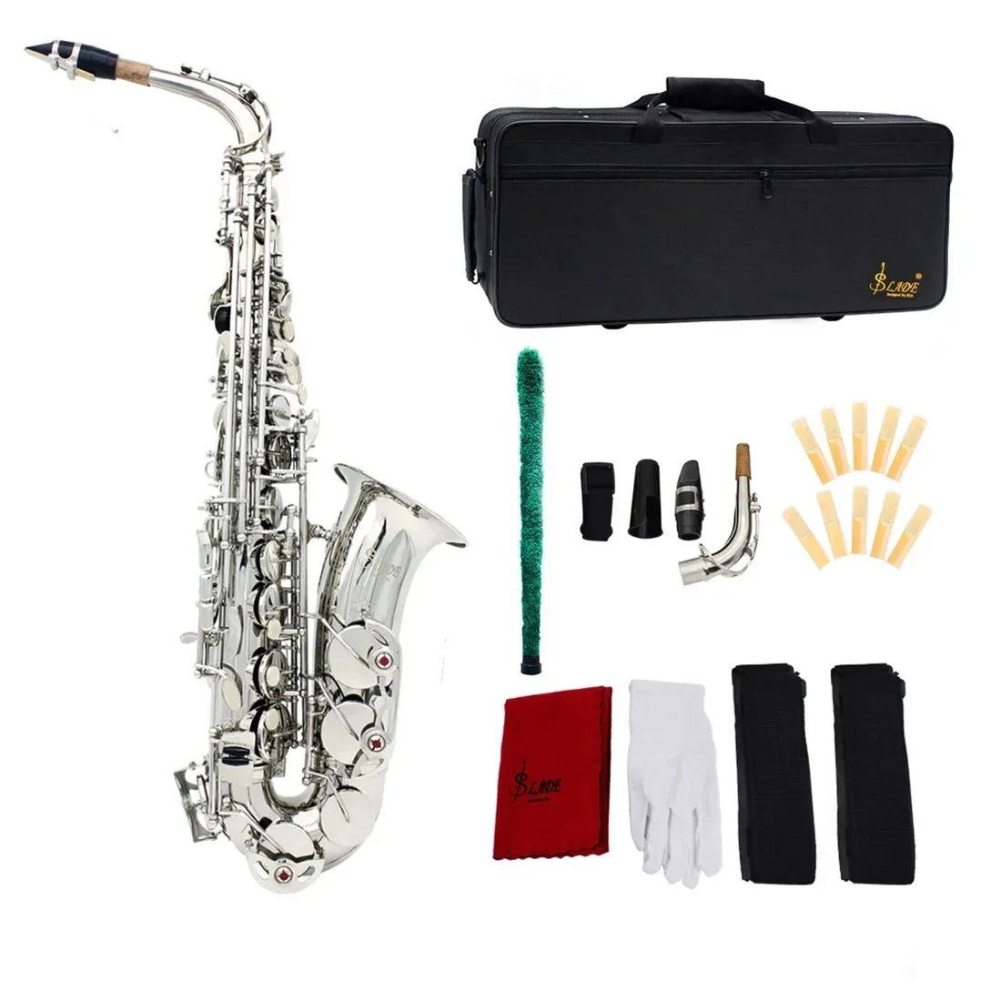 

SLADE Alto Saxophone Eb E Flat Saxofone Silver-Plated Sax with Carrying Case Reeds Gloves Cleaning Cloth Parts & Accessories