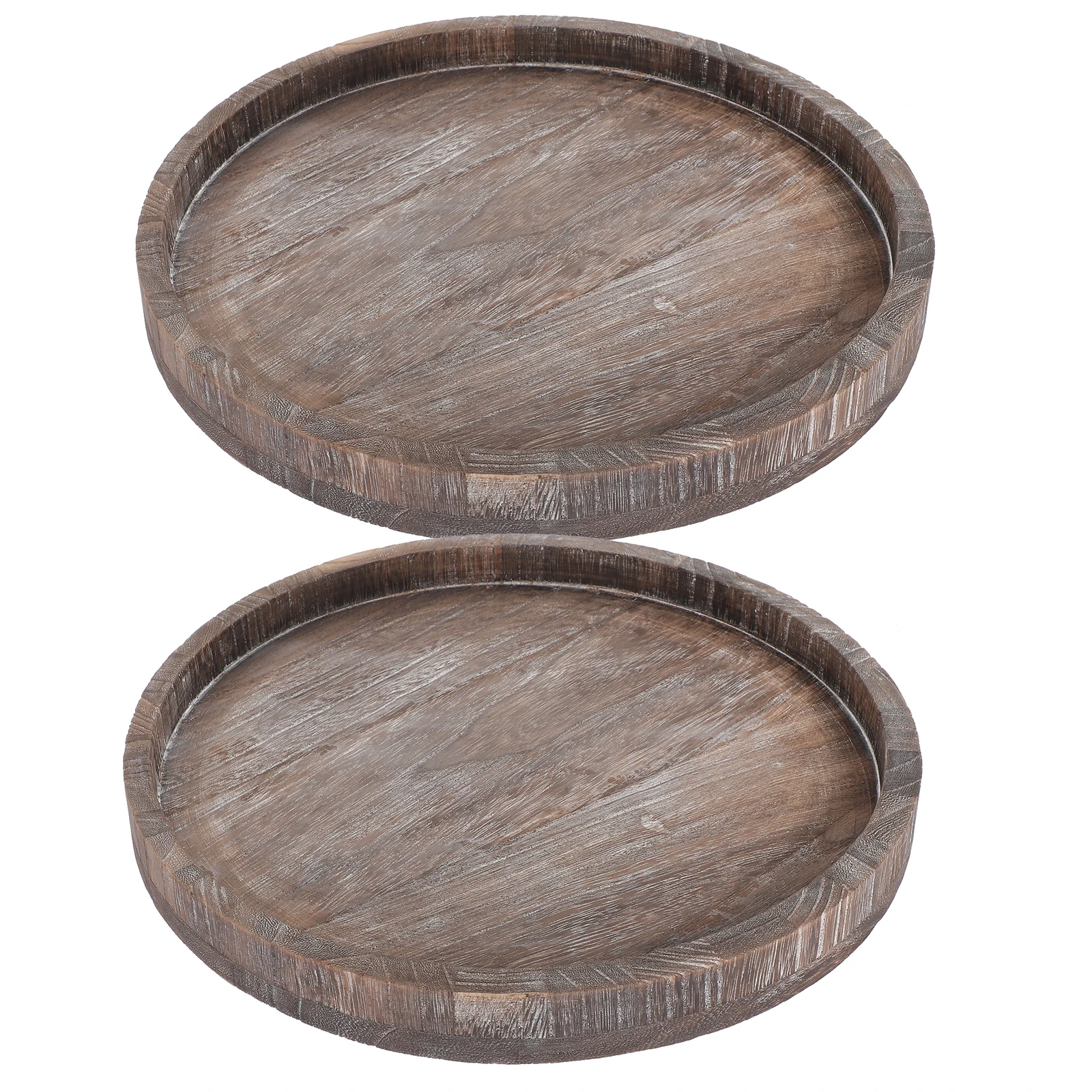 2Pcs Wooden Round Decorative Trays Natural Grain Organizer Centerpiece Serving Display Trays Coffee Table Vanity Storage Plates