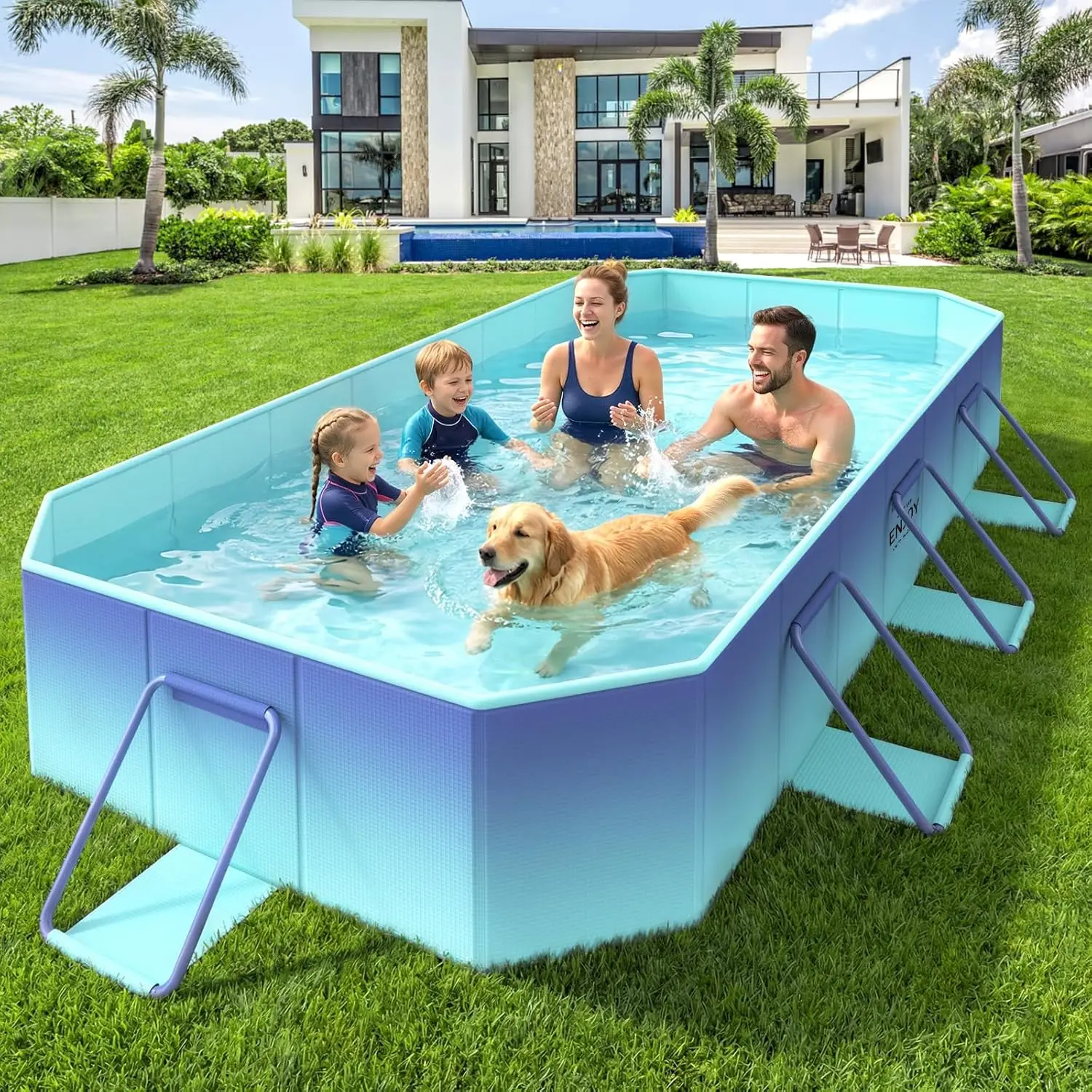 Piscina Plegable, Piscina No Inflable con Tablero Rígido de Material Compuesto Resistente a Pinchazos, Piscina Infantil para Exteriores, Piscina para Adultos y Niños
