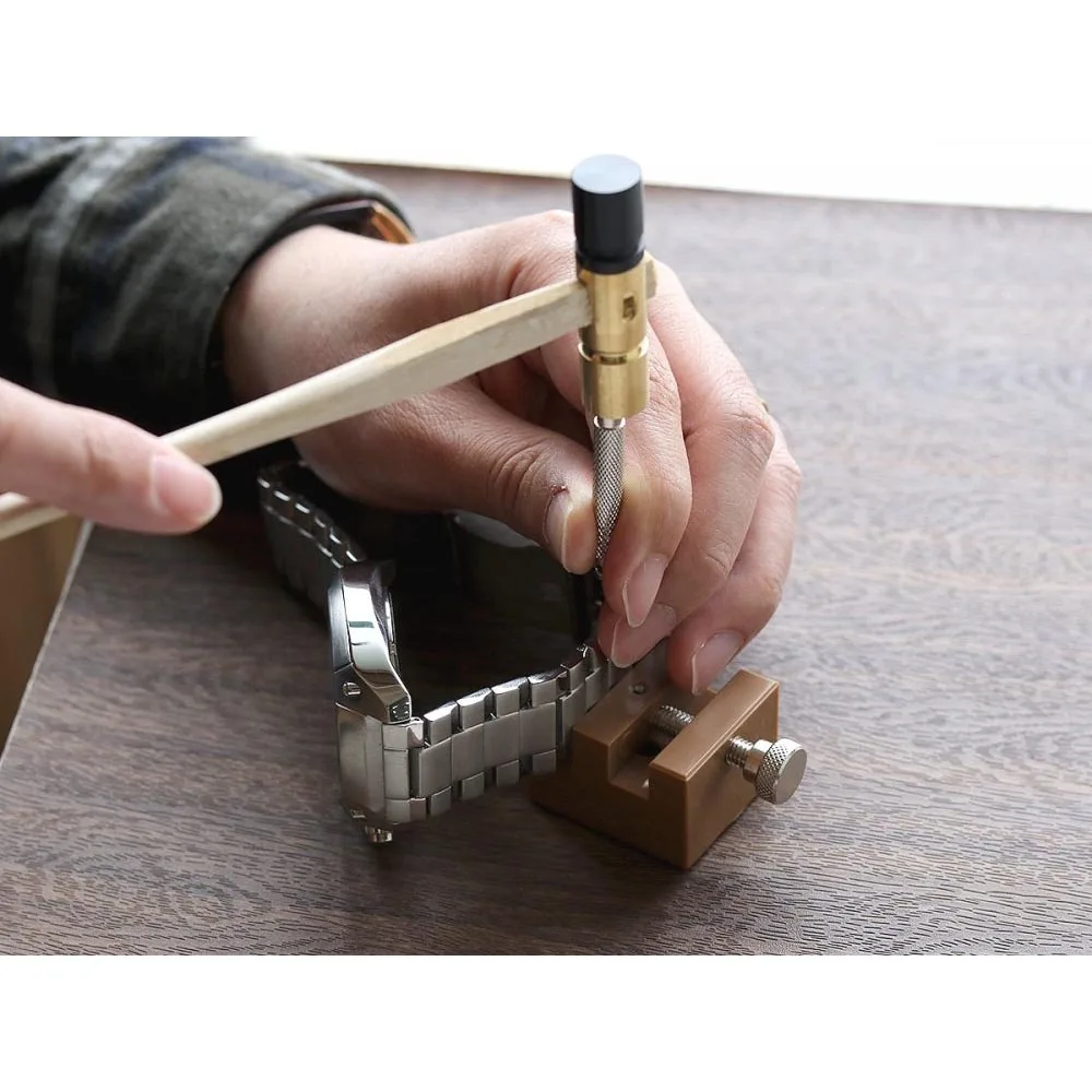 MKS Brass Plastic Hammer Replaceable Resin Tip Wooden Handle Watch Band Pin Removal Jewelry Precious Metal Striking Tool