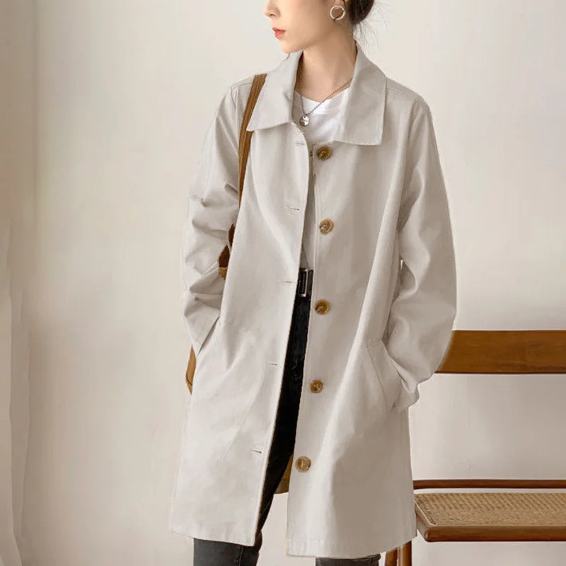 Fashion Lapel Button Spliced Pockets Casual Coats Female Clothing 2023 Autumn New Loose All-match Tops Solid Color Korean Trench
