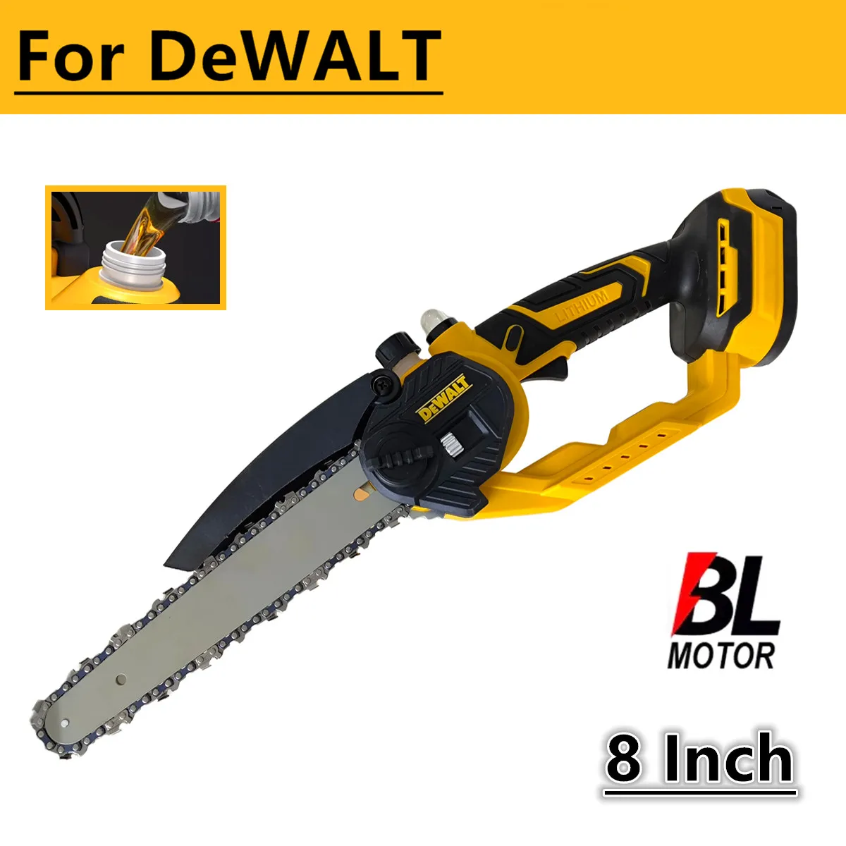 

Brushless Cordless Chain Saw 8 Inch Pruning Saw With Lubrication Tank Garden Chainsaw Cutting Tool For DeWALT 20V Battery