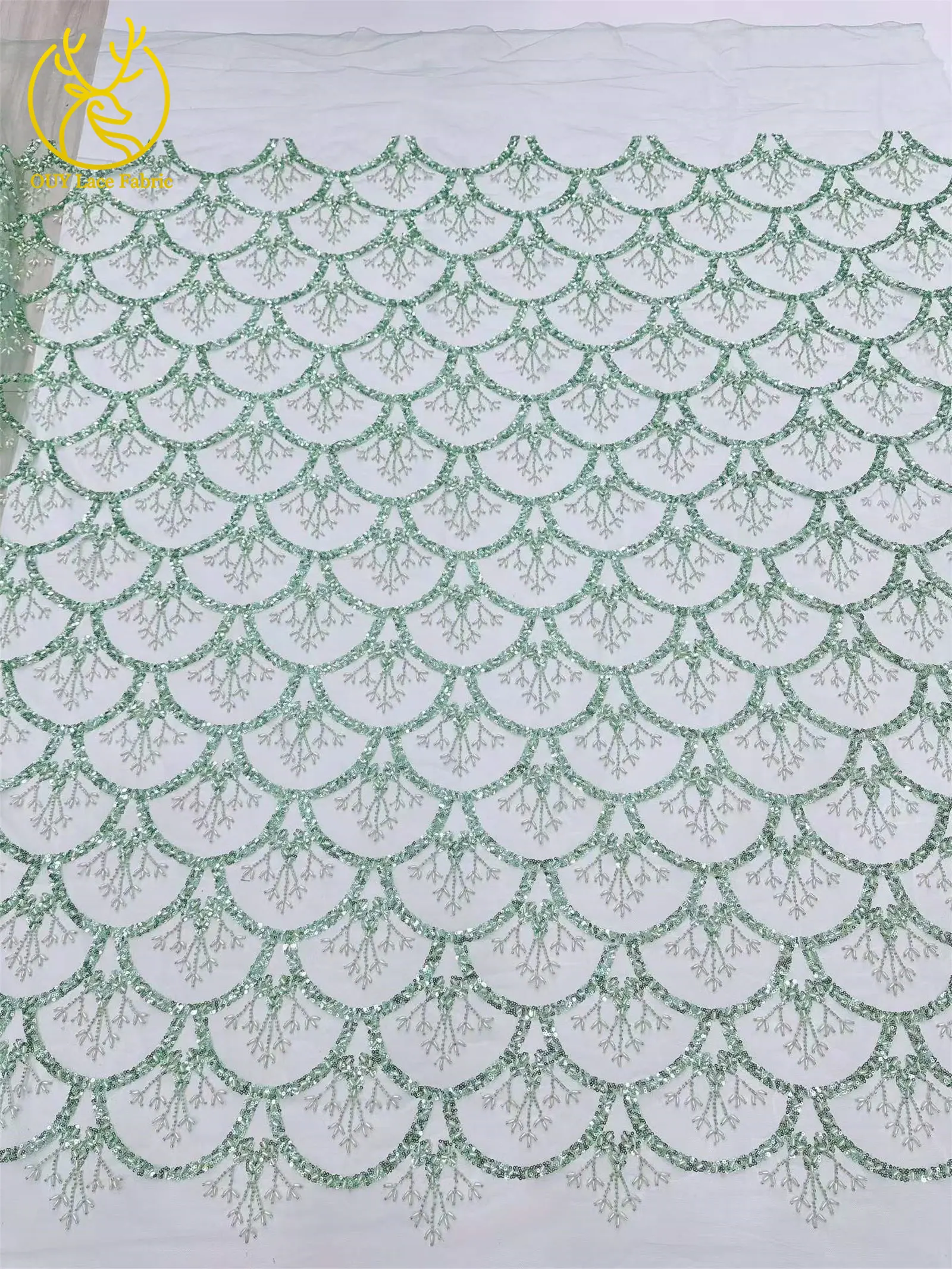 5 Yards französischer Pailletten-Spitzenstoff, afrikanischer Spitzenstoff, nigerianischer Tüll-Mesh-Spitzenstoff für Braut, Hochzeit, Heimdekoration – Detail 13