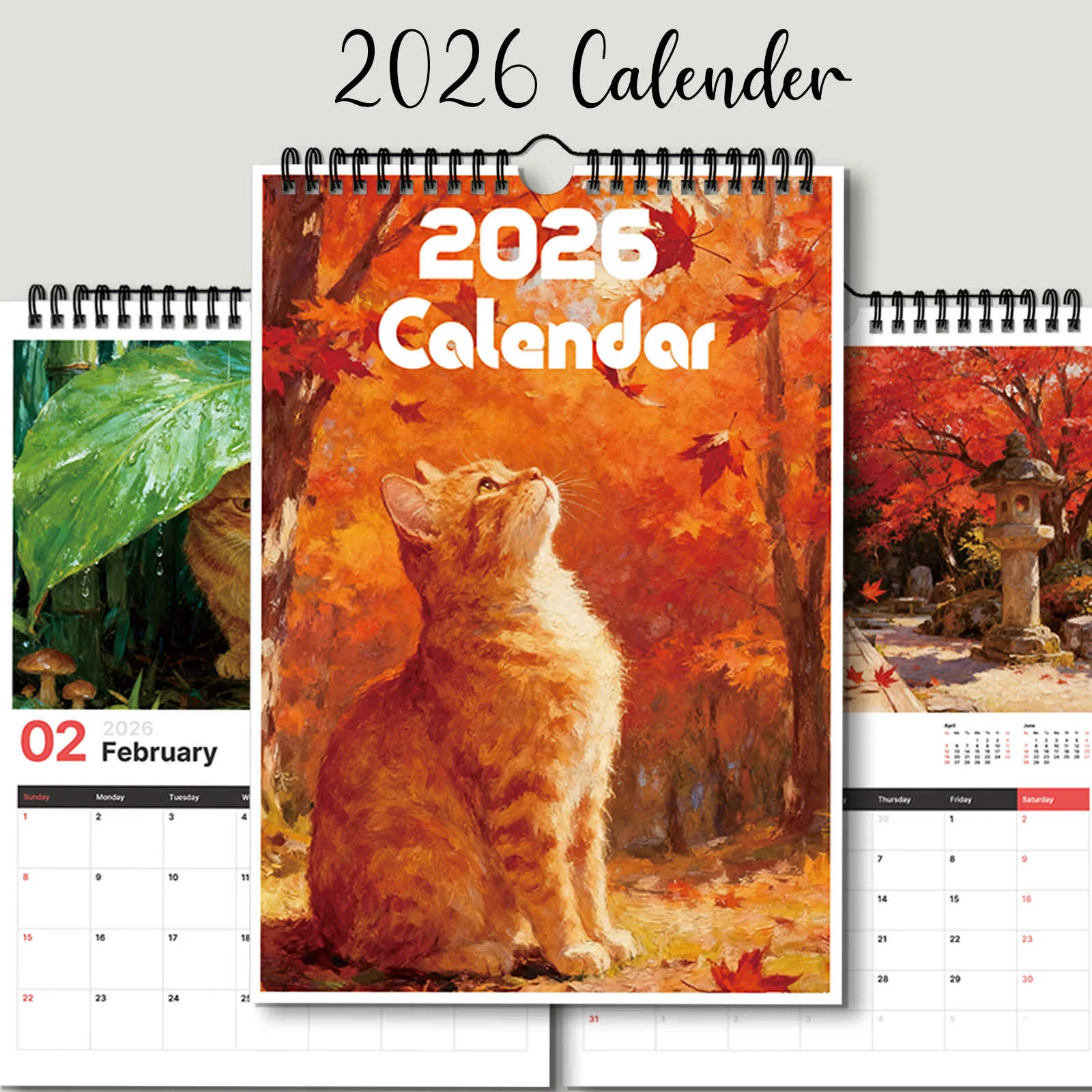 Calendario a tema gatto arancione 2026 da 1 pezzo, adatto per controllare le date, perfetto per gli amanti dei gatti, fa un regalo confortante e curativo
