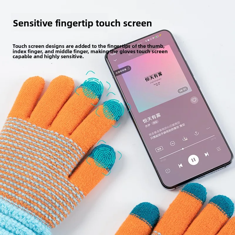 Guanti da donna in pile invernale ispessito versione coreana dei guanti caldi lavorati a maglia con touch screen da equitazione a prova di freddo