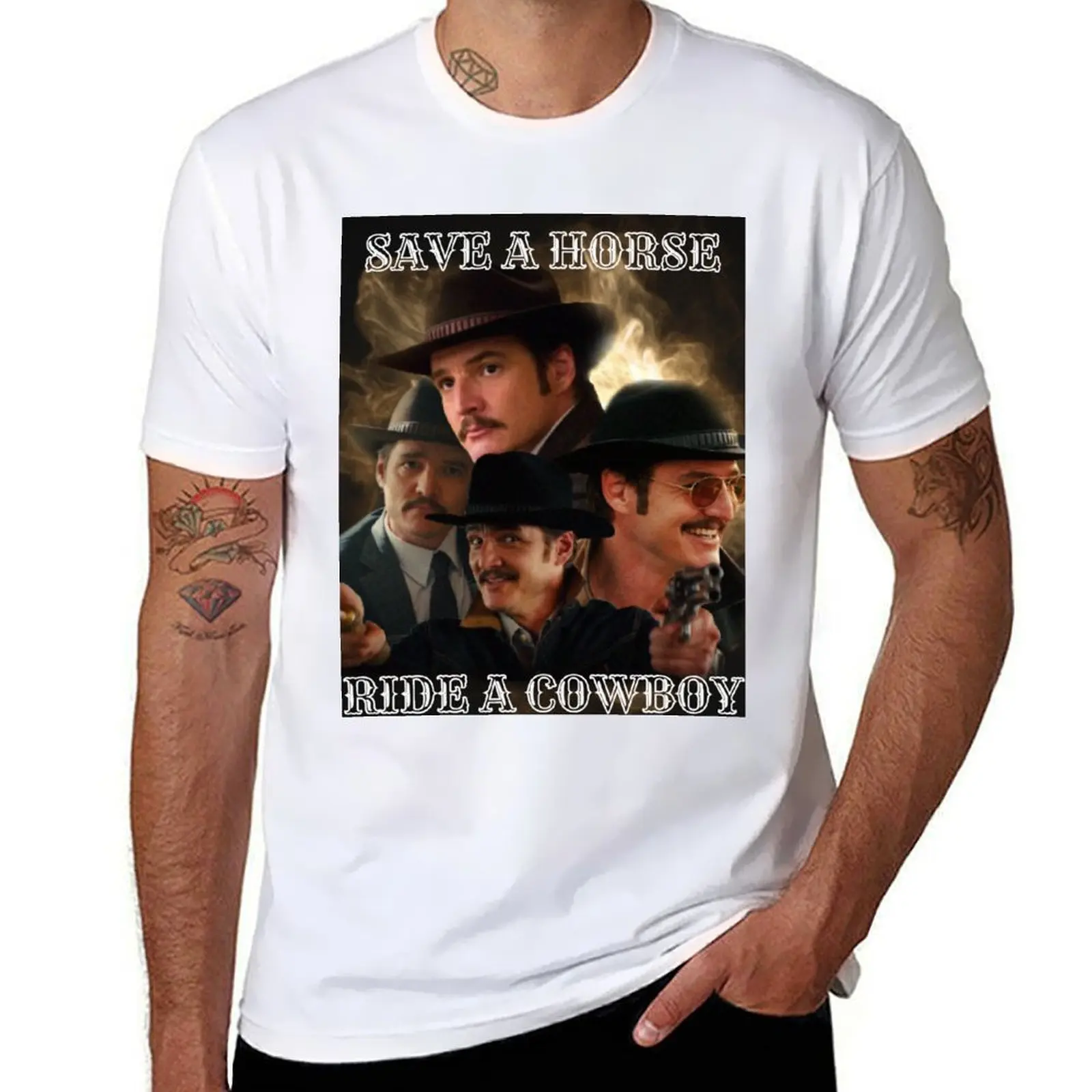 

save a horse ride a cowboy pedro pascal T-Shirt man t shirts high quality luxury brand man t shirt luxury T-Shirt