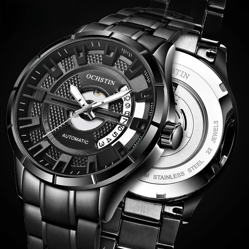 

Классические простые новые автоматические водонепроницаемые мужские часы со светящимися стрелками и датой, механические мужские часы из нержавеющей стали