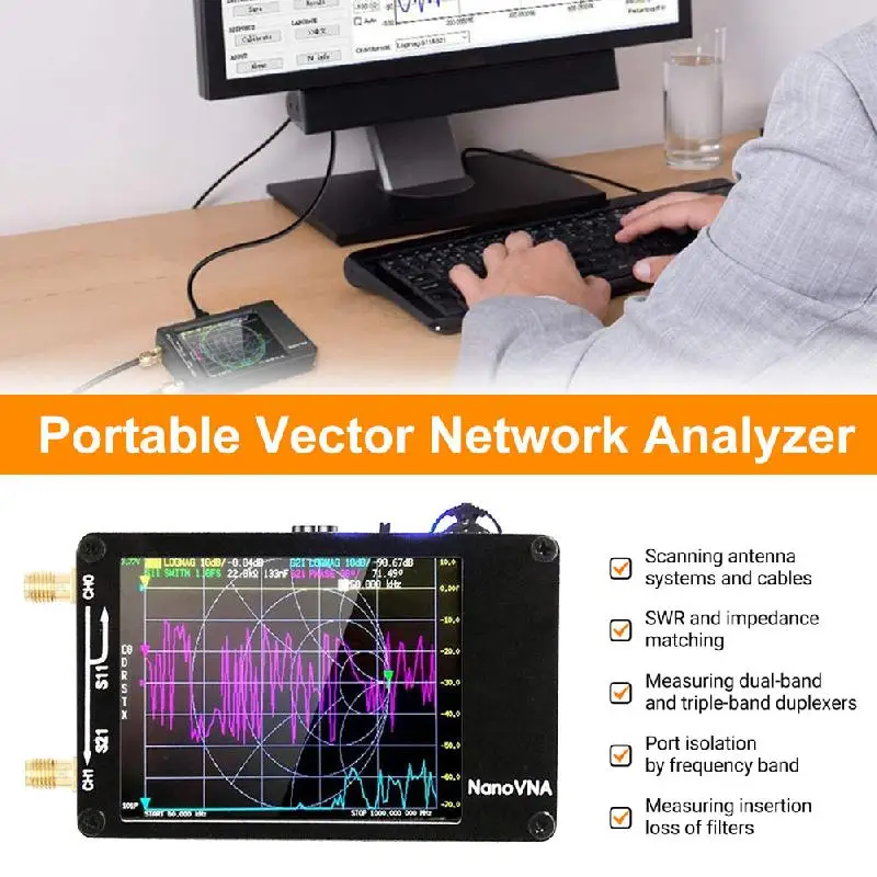 Imagem -02 - Analisador de Antena de Rede Vetorial Nanovna-h de 2.8 Polegadas 10khz1.5ghz mf hf Vhf Uhf Supprt 32g Digital Nano Vna-h Tester