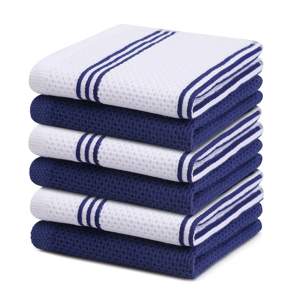 

Kitinjoy 4/6pcs Cotton Towel For Kitchen Waffle Weave Stripe Kitchen Towel Absorbent Dishcloth Soft Drying Home Cleaning Cloths