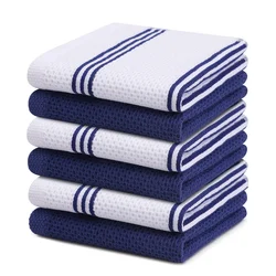 Kitinjoy 4/6pcs Cotton Towel For Kitchen Waffle Weave Stripe Kitchen Towel Absorbent Dishcloth Soft Drying Home Cleaning Cloths