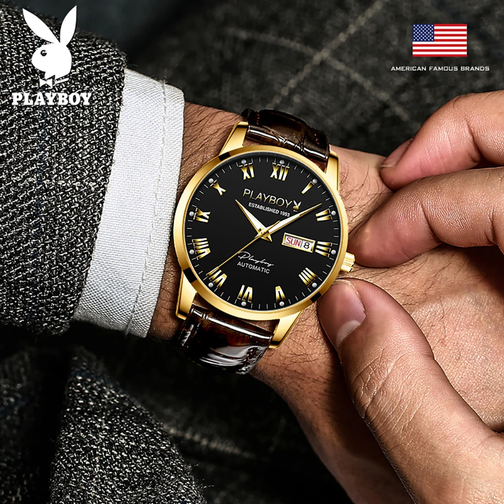 PLAYBOY Original Man Automatic Mechanical Watch Waterproof High Quality Trend Watches for Men Fashion Luxury Men\'s Wrist Watches