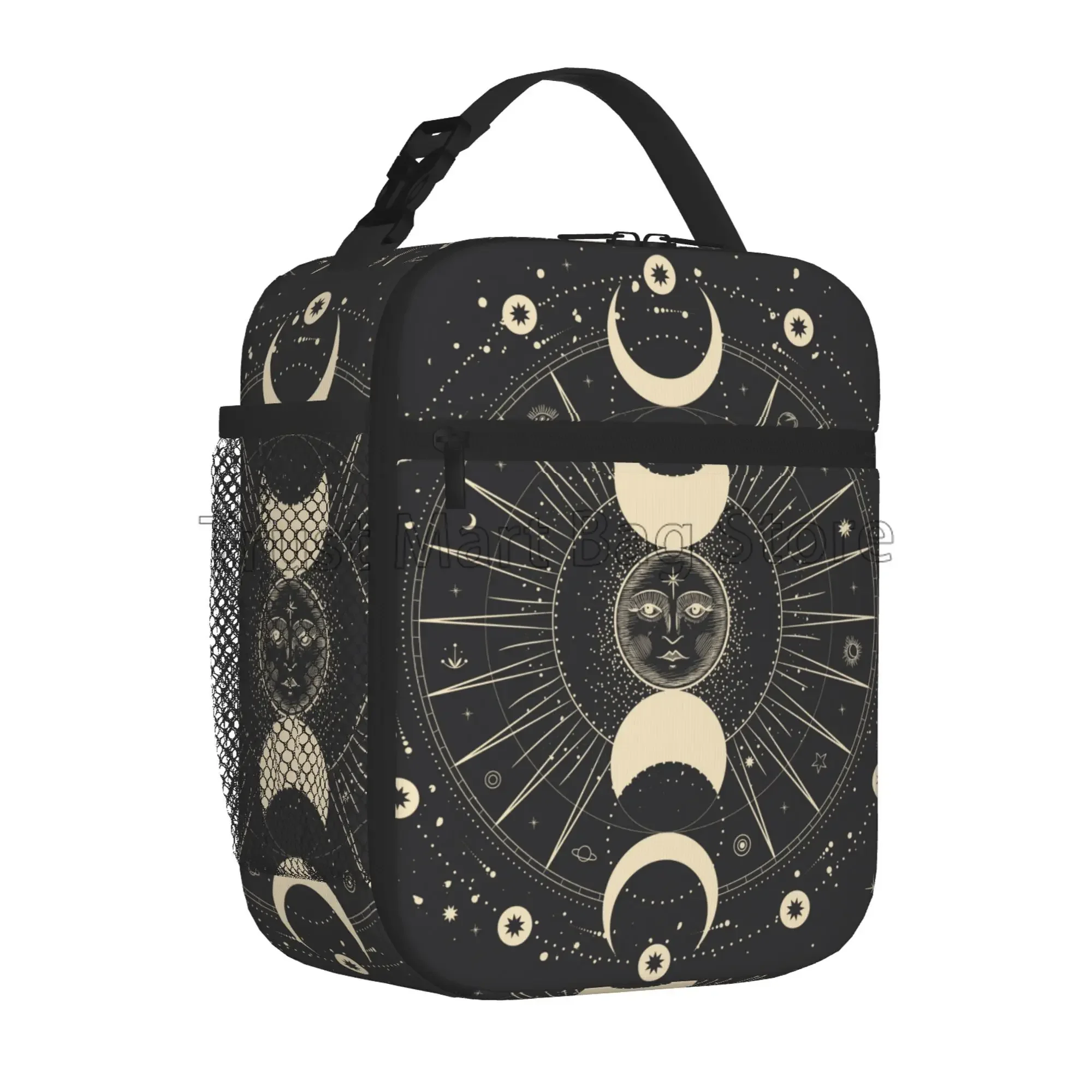 Moon Star Mystic Sun Astrology Tarot Goth Insulated Lunch Bag Reusable Portable Lunch Box for Men Women Tote Bag for Picnic Work