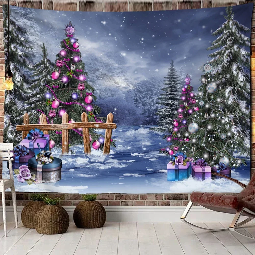 Christmas wood snow tapestry wall hanging new year gift moose boho bed curtain dorm home decor  200x150cm