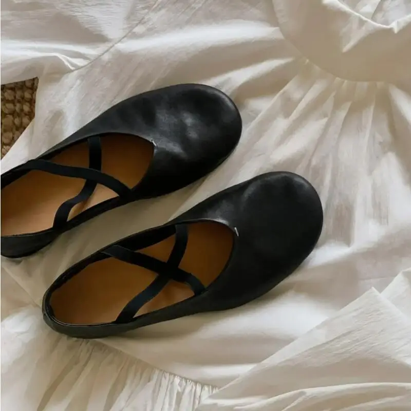 

2024 Retro Round Toe Shallow Mary Jane Shoes Women Casual SLIP-ON Ballet Shoes Flats Heel Female Autumn Eelgant Dress Shoes