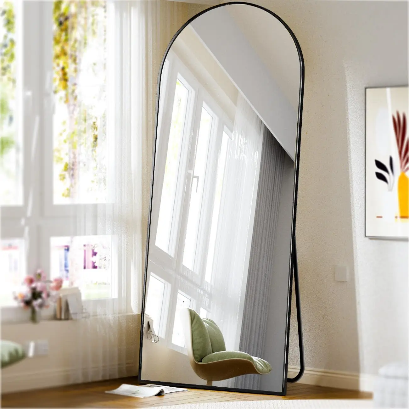 71"x26" Arch Full Length Mirror, Wall Mirror Floor Mirror with Stand Hanging or Leaning, Aluminum Alloy Frame Full Bo