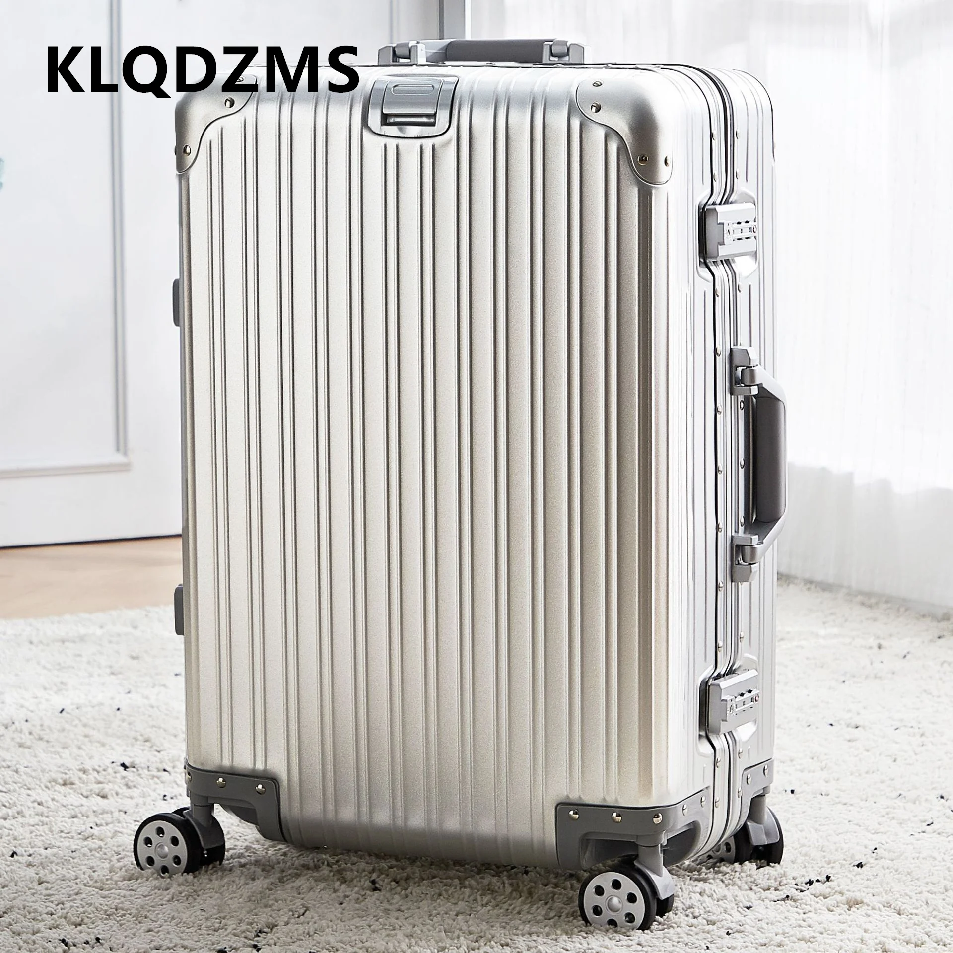 

KLQDZMS Men's Suitcase Full Aluminum Magnesium Alloy Boarding Box Large Capacity Trolley Case 20"24"26"29 Inch Travel Luggage
