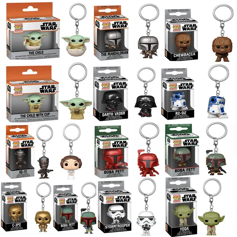 Funko Pop StarWars Mandalorians Stormtropper Darth Vader Yoda R2-D2 Chewbacca BOBA FETT IG-11 Action Figures Toys Pop Keyring