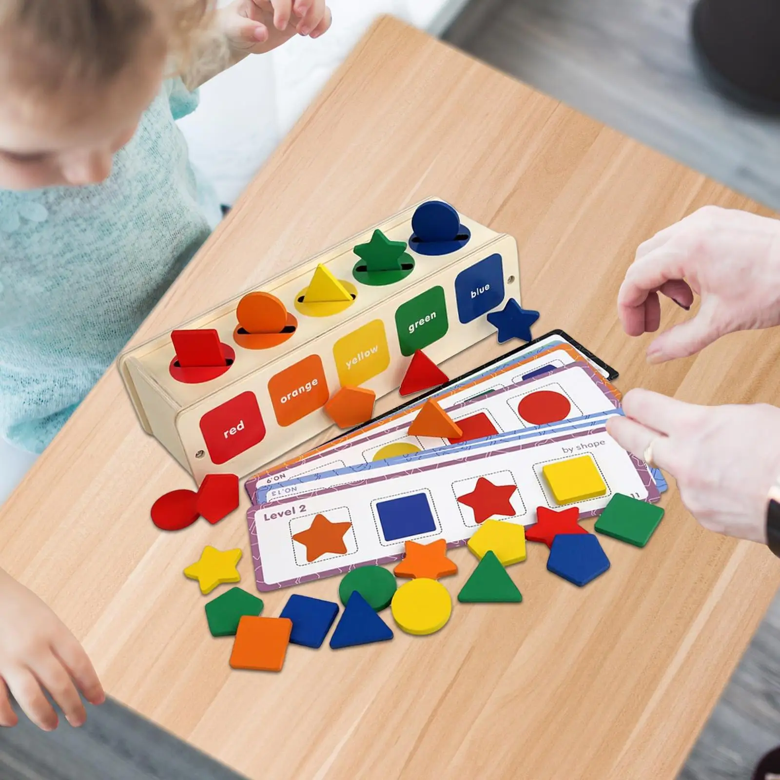 

Children Wooden Shape Color Sorting Toy with Storage Box Birthday Gifts