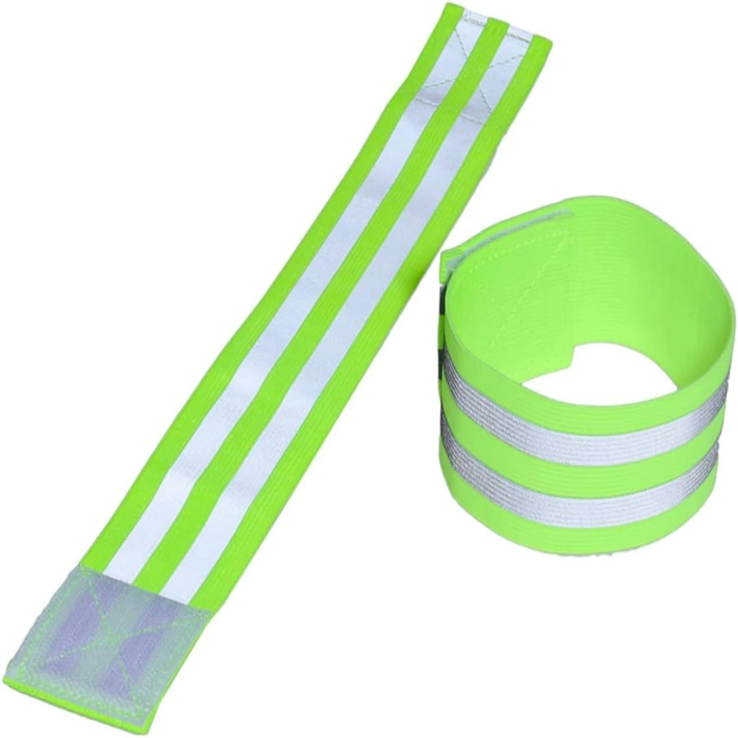 High Visibility Bright Reflective Fluorescent Arm Bands and Ankle Bands Set for Night Running, Walking, Cycling - Essential Safe