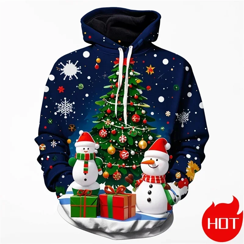 Merry Christmas Men's Hoodies Fashion 3D Printed Santa Xmas Graphic Hooded Sweatshirts Christmas Ornament Mens Clothing Top