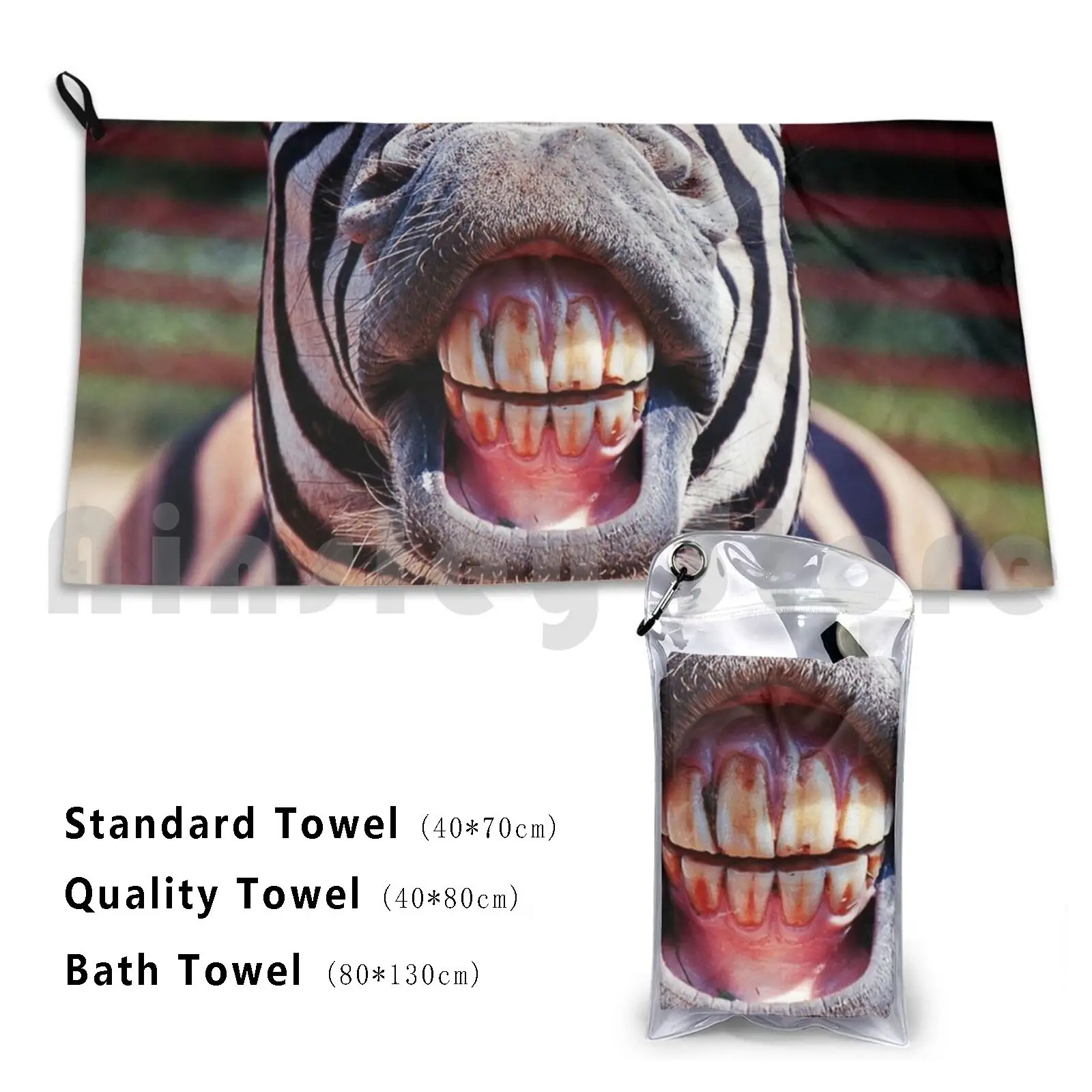 Towel Funny Zebra Horse Showing Teeth And Tongue Out Smile Close Up Face Covering Outside