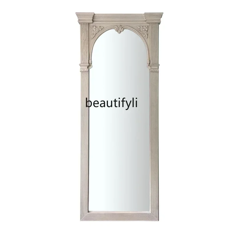 

European and American villa carved floor cloakroom full body mirror against the wall wall decorative mirror customization