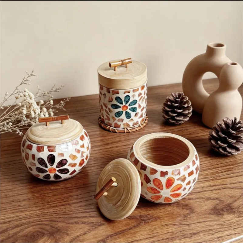 Bamboo Style Storage Jar Decorative Home Accessory Dried Fruit Snack Tea Can Living Room Coffee Table Decor Organizer Jar ZI708