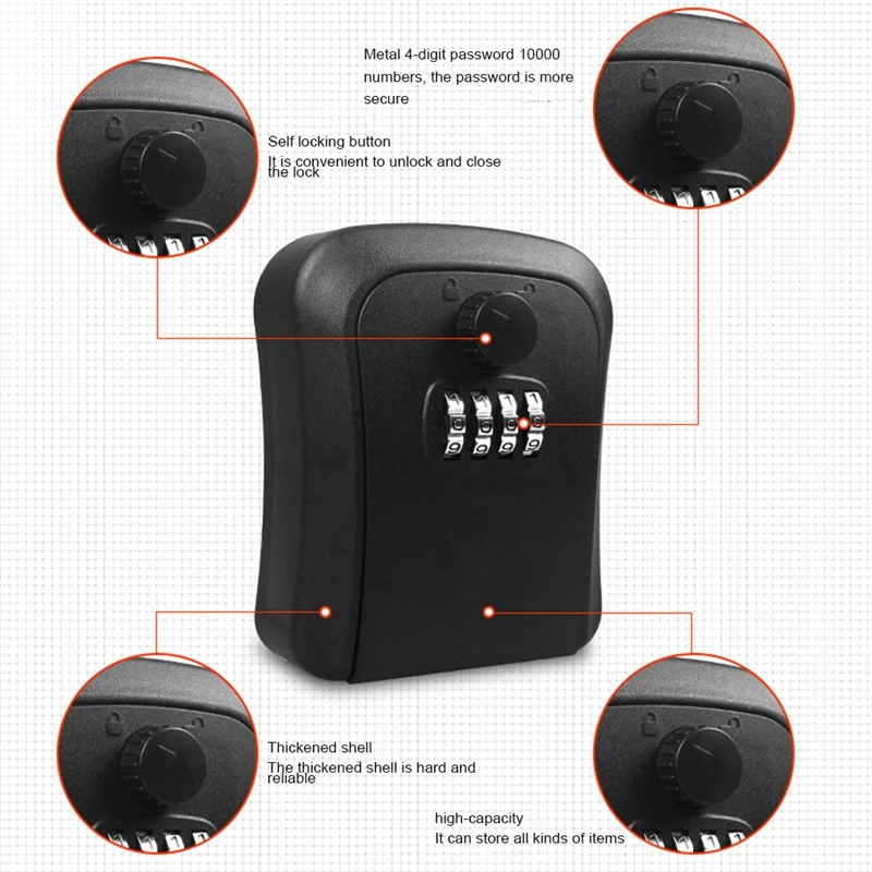 Scatola di chiusura a chiave da 2 pezzi, scatola portachiavi a parete in lega di zinco scatola di chiusura a chiave combinata a 4 cifre resistente alle intemperie