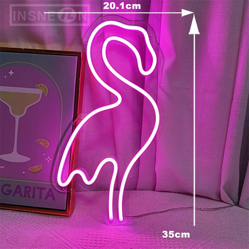 Señal de neón LED de flamenco, luz de neón Rosa multiusos para habitación, dormitorio, colgante de pared, luz decorativa para habitación interior, regalos de boda