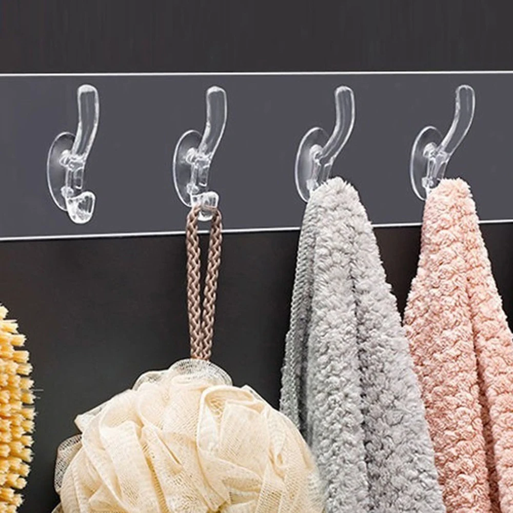 3/5/6 Row Transparent Wall Hook Strong Self Adhesive Door Wall Hangers Hook Hanging Suction Heavy Load Rack for Kitchen Bathroom