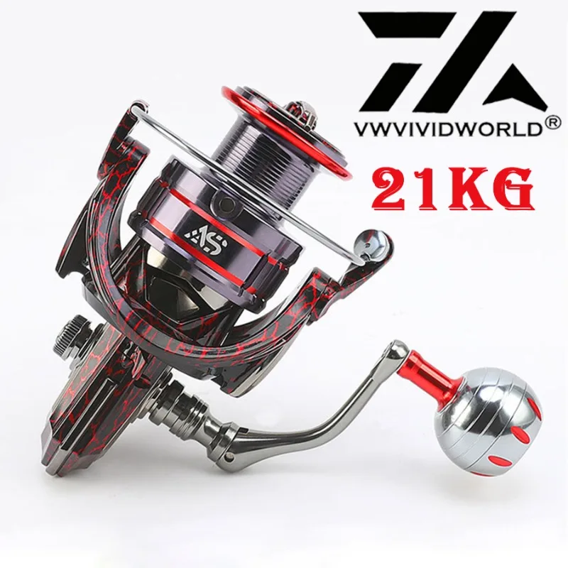 vwvividworld todos metal pesca reel poder spinning gear corpo spool handle carretel fundicao adequado para toda a agua 21kg 01