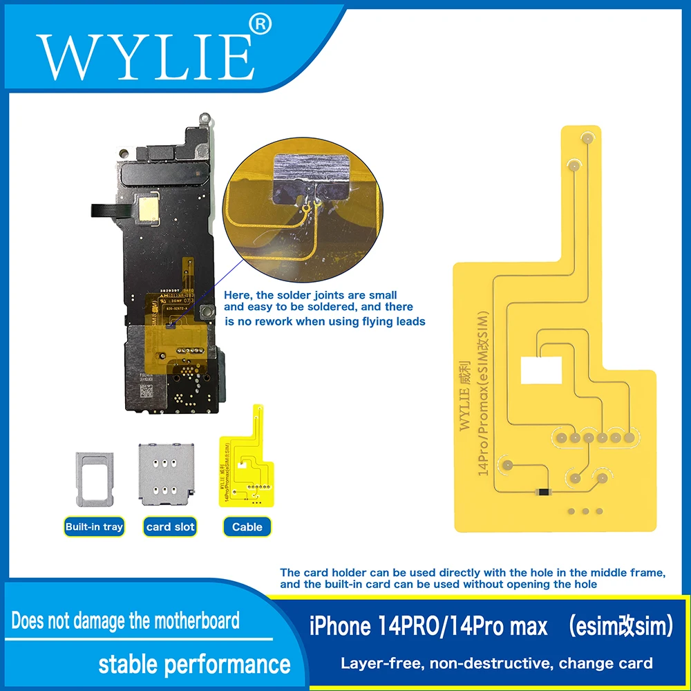 WYLIE For iPhone 14 15 16 Pro MAX Esim Modified To Sim No Punching Layering Separation Dual Card With Built-in Card Holder Parts