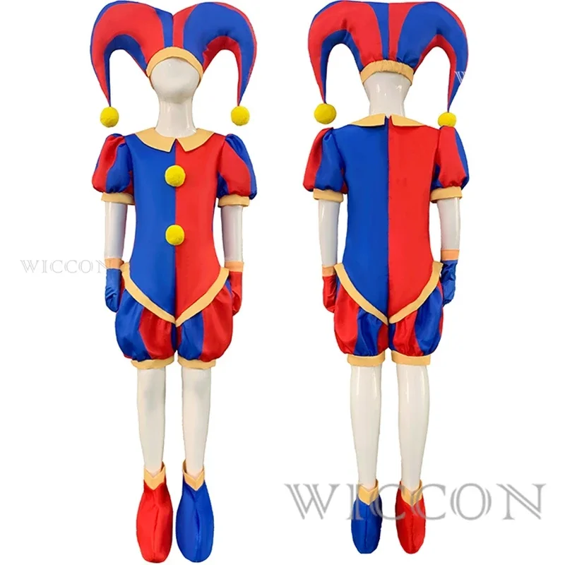 The Digital Circus Cosplay Pomny Cosplay Costume Uniform Hat Gloves Shoe Cover Full Set Halloween Costume for Adult Kids