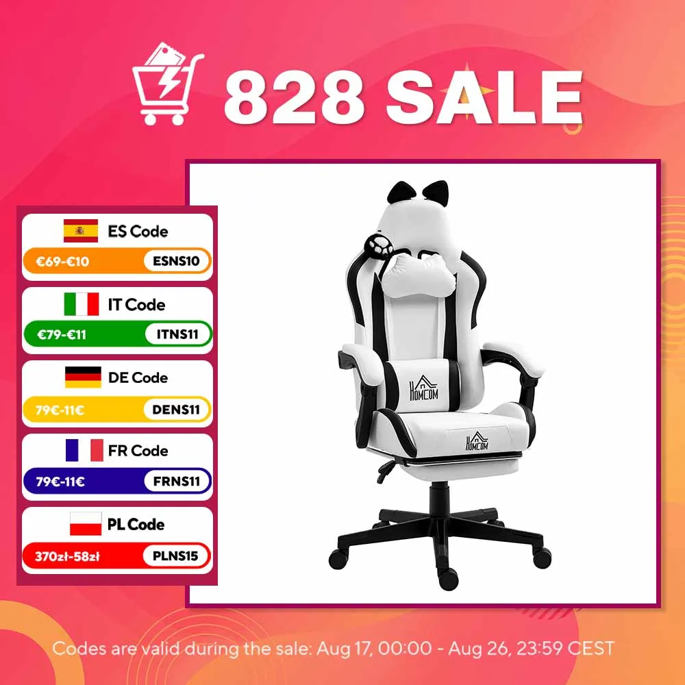 HOMCOM Silla Gaming con Orejas Altura Ajustable Reposapiés Retráctil — oferta en AliExpress
