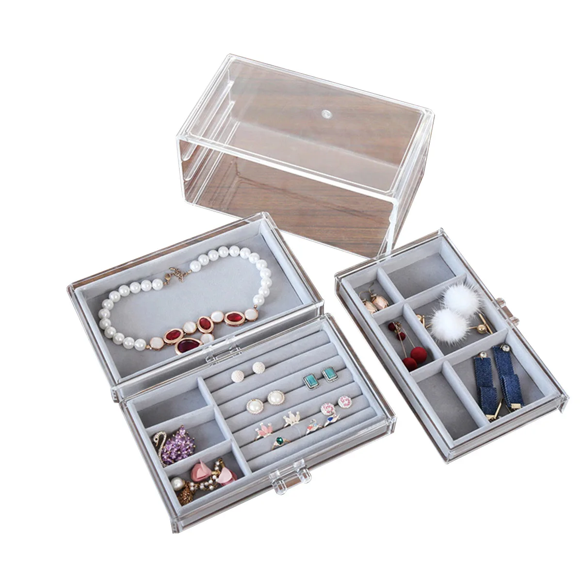 

3 Layer Acrylic Storage Box Clear Jewelry ganizer Drawer Display Case for Earrings Makeup Brushes Accessories