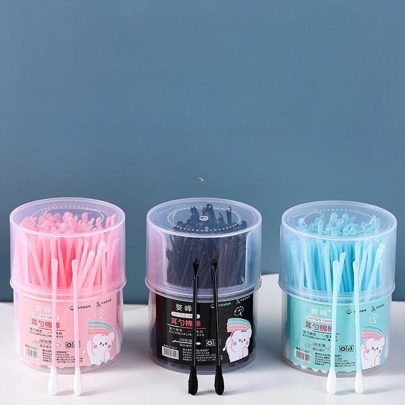 100Pcs Dual-Head 2-In-1 Cotton Swabs Ear Cleaning Make Up Remover Pads Soft Bristle Ear Scoops for Safe Ear Care Wholesale Gifts