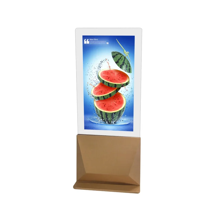 Supporto da pavimento con display trasparente con schermo LCD a doppio lato in due colori con macchina pubblicitaria OLED in vetro