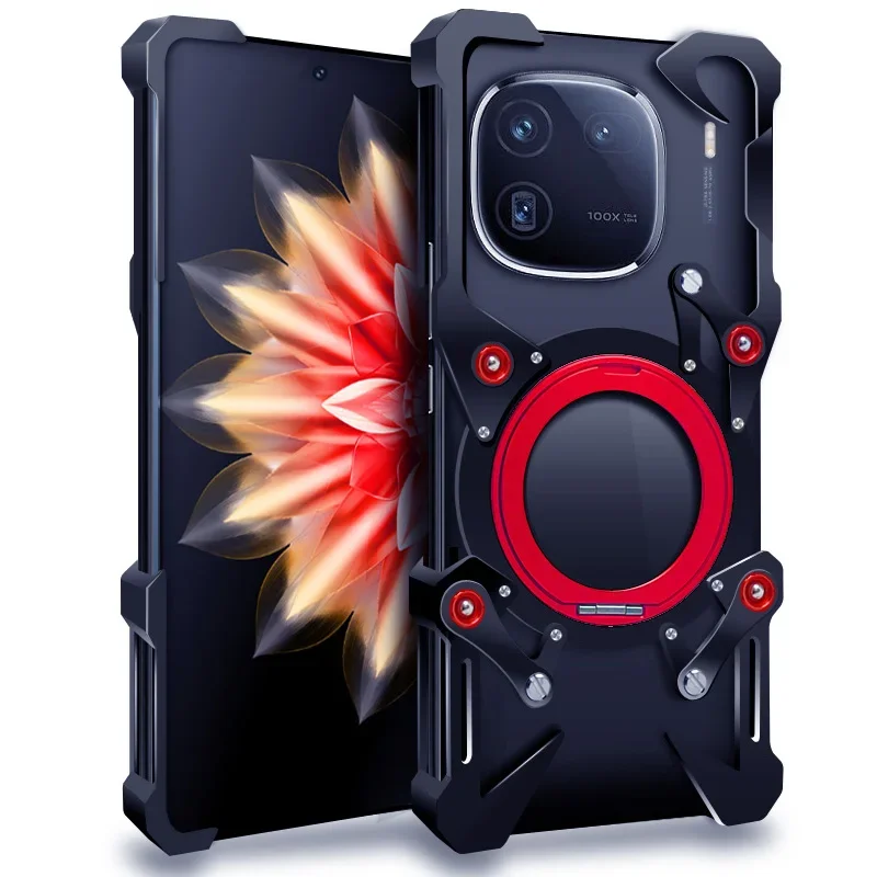 Mechanical Screw Metal Frame Shockproof Cover For VIVO IQOO 13 12 11 9 Pro Alloy Hollow Heavy Duty 360 Ring Holder Bracket Case