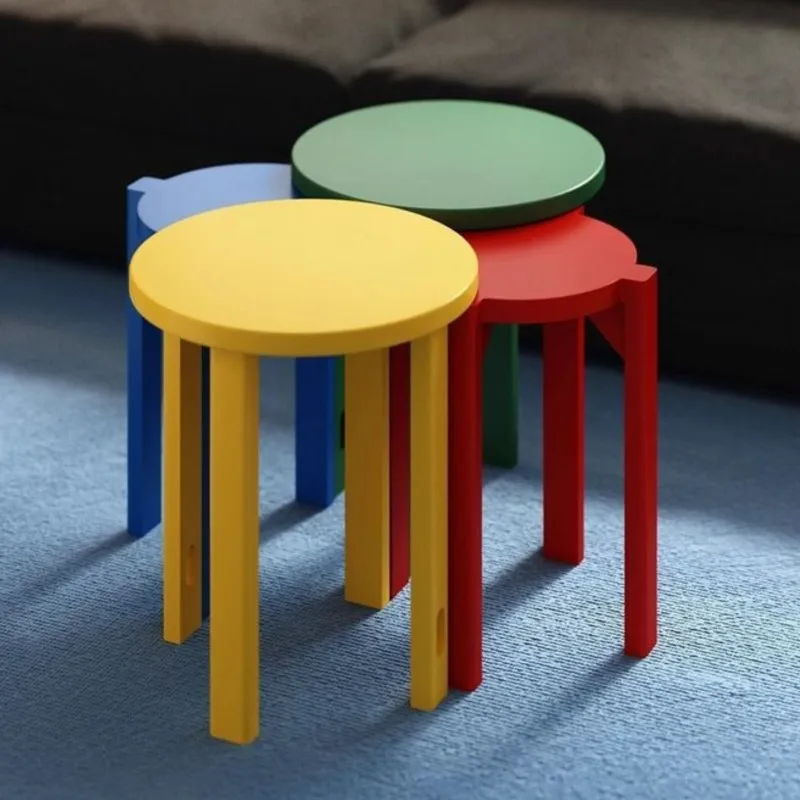 Solid Wood Stool Household Stackable New Living Room Dopamine Creative Round Stool Stacking Stool Colorful Storage Spare Stool