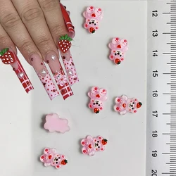 10pcs Luxury Pink Bear Nail Charm Resin Bear Shape Gemstone Rhinestone Nails Kawaii  Charms DIY Manicure Tips Decoration