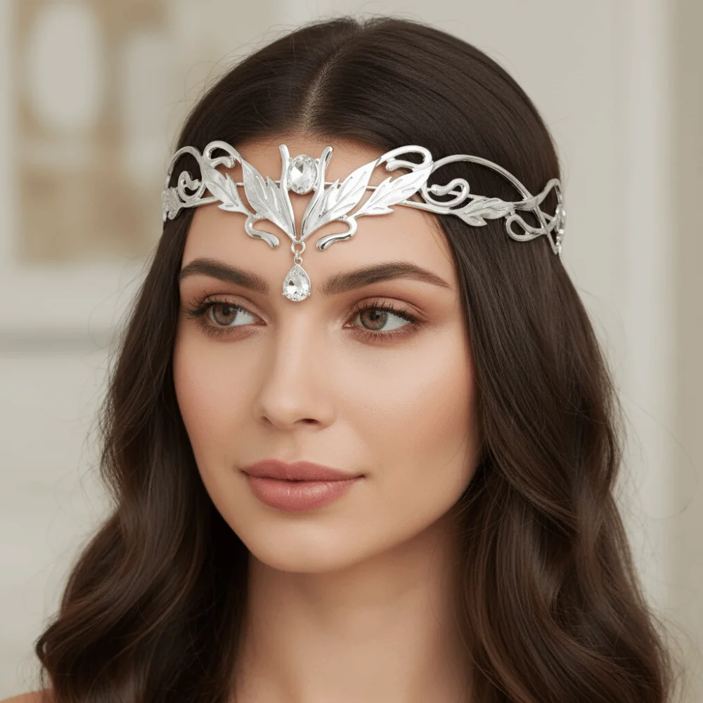 

Fashion Vintage King Round Elves Crown Baroque Forehead Princess Diadems Elegant Luxury Goddess Tiaras Bridal Party