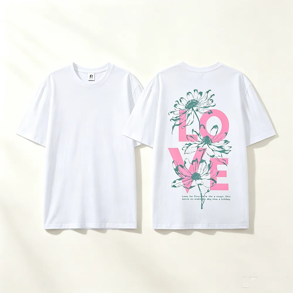 Unisex Print LOVE Flower Graphic T‑Shirt Vintage Botanical Quote Tees Casual Short Sleeve O‑Neck Summer Loose Cotton Streetwear