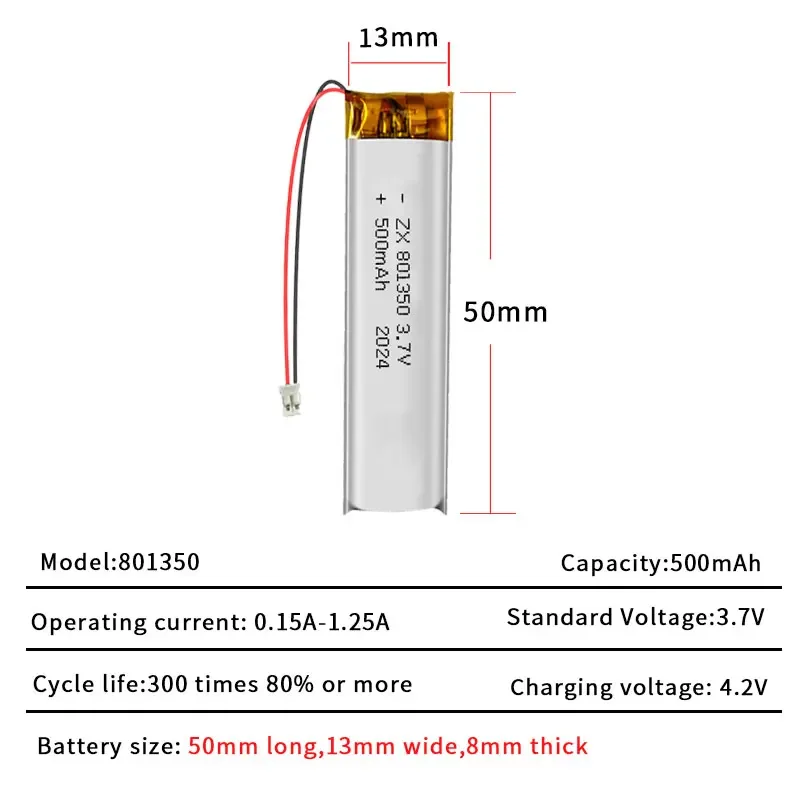 1-10pcs 500mAh 801350 081350 3.7V Li-Polymer Lithium Battery for Bluetooth Headset Speaker Pet Drinker Thermometer Batteries