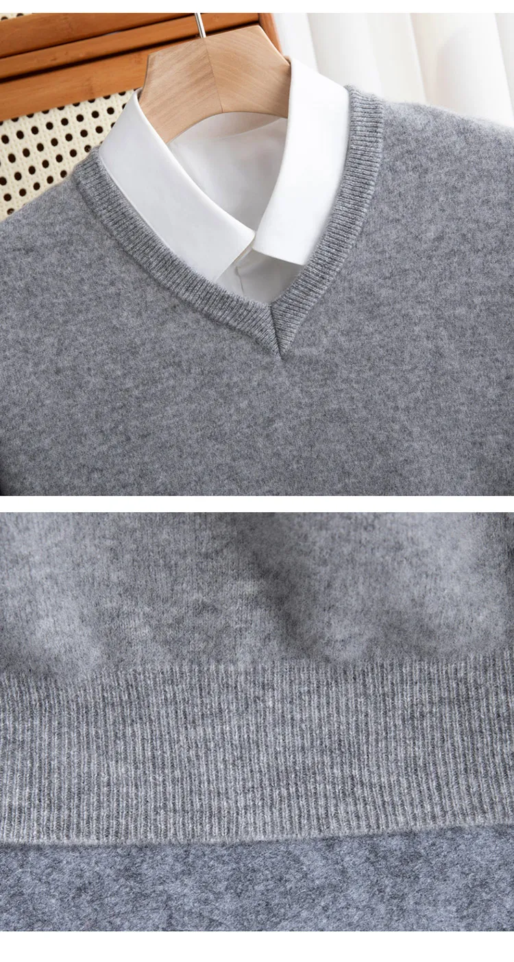 100% reiner Merinowollpullover für Herren, V-Ausschnitt, Strickpullover, große Größen, Kaschmir, Herbst/Winter, neuer Langarmpullover, hochwertige Oberteile – Detail 36