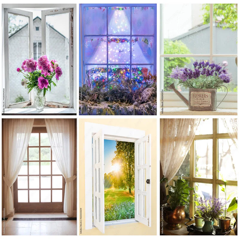 Natural Scenery Outside The Window Photography Backgrounds Props Flower Tree Landscape Portrait Photo Backdrops CH-07