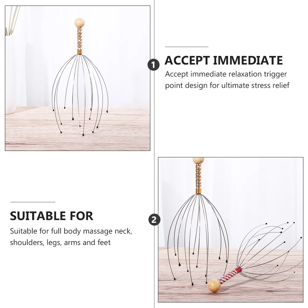 

6pcs Head Massager Lightweight Steel Core Ergonomic Wooden Handle Full Body Scalp Neck Shoulder Leg Arm Foot Massage Tool